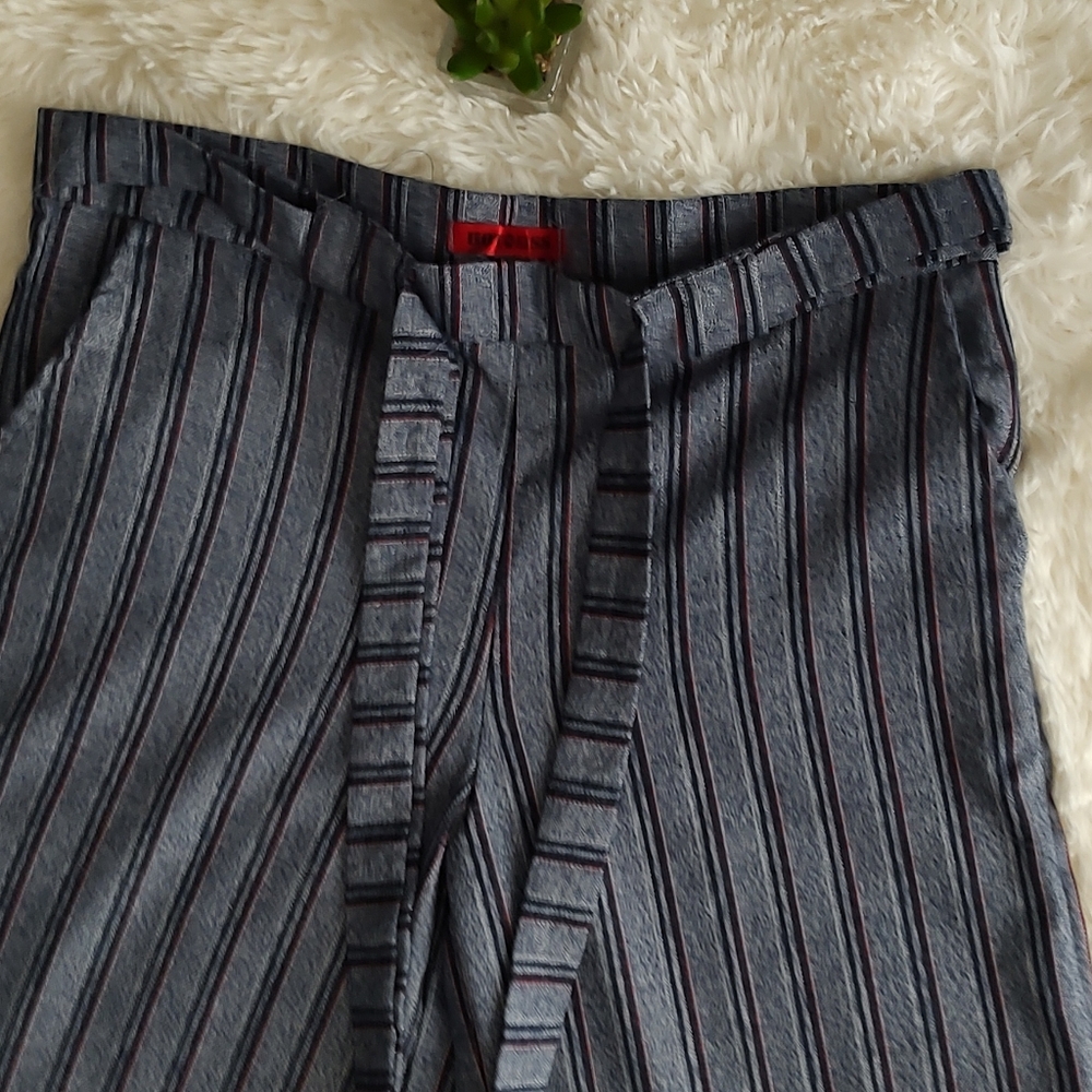 Hot Kiss Dress Pants Women Gray Stripes Belt Side Zipper Size 13 Wide Leg New - Picture 5 of 13